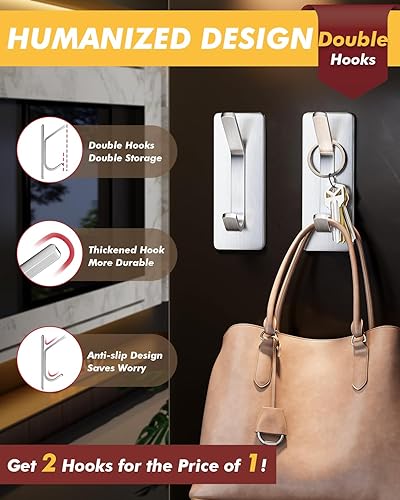 Miniatura 5 de Auxmir Ganchos autoadhesivos, plata, paquete de 5