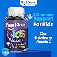 Vista 2 de Feel Great Vitamin Co. Elderberry Gummies for Kids Immune Support Natural Antioxidant Immune Booster with Vitamin C and Zinc Gluten Free &
