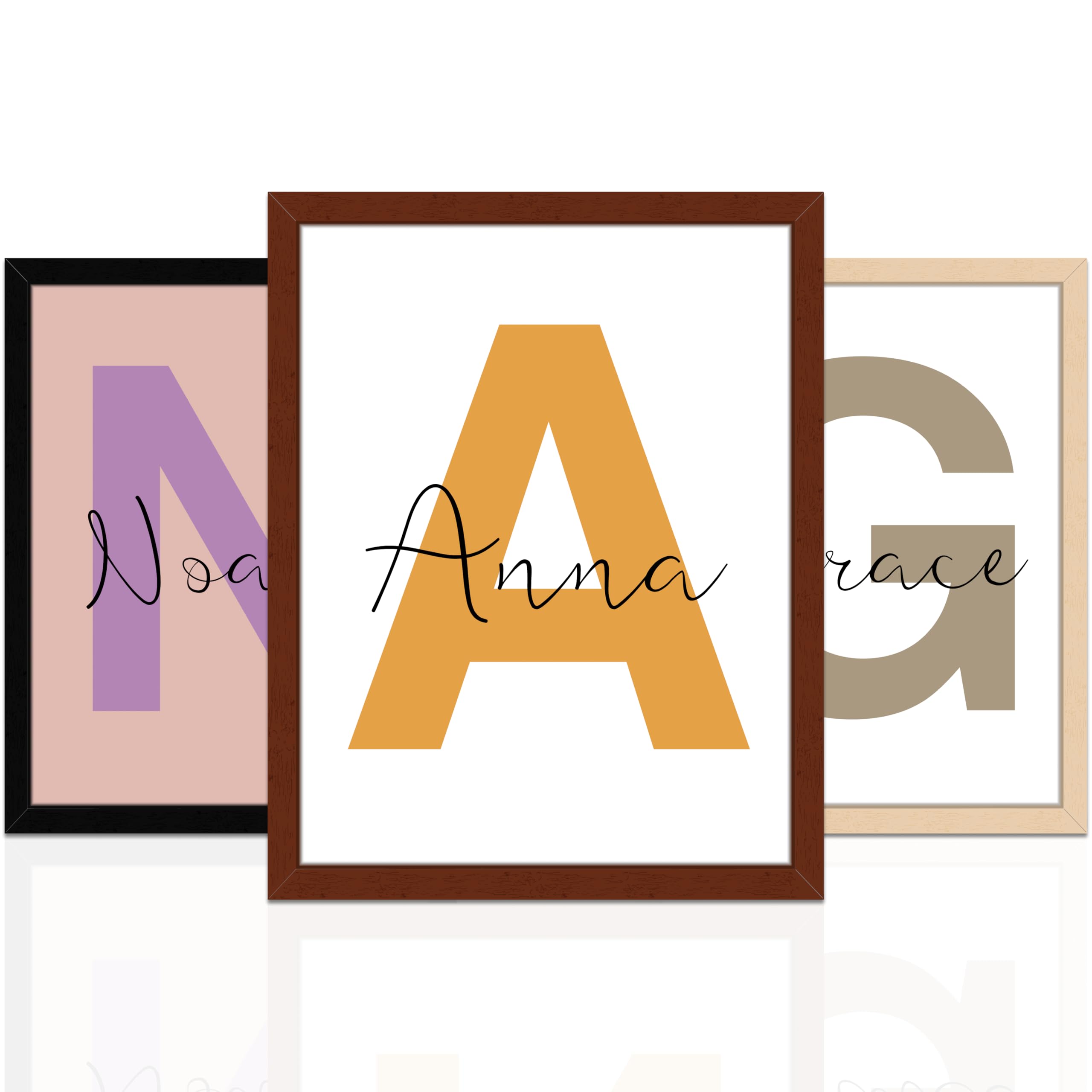 Customized Name Wall Art Decor with Large Initial - Personalized Kids Room Nursery Wall Letters Boys Girls Bedroom