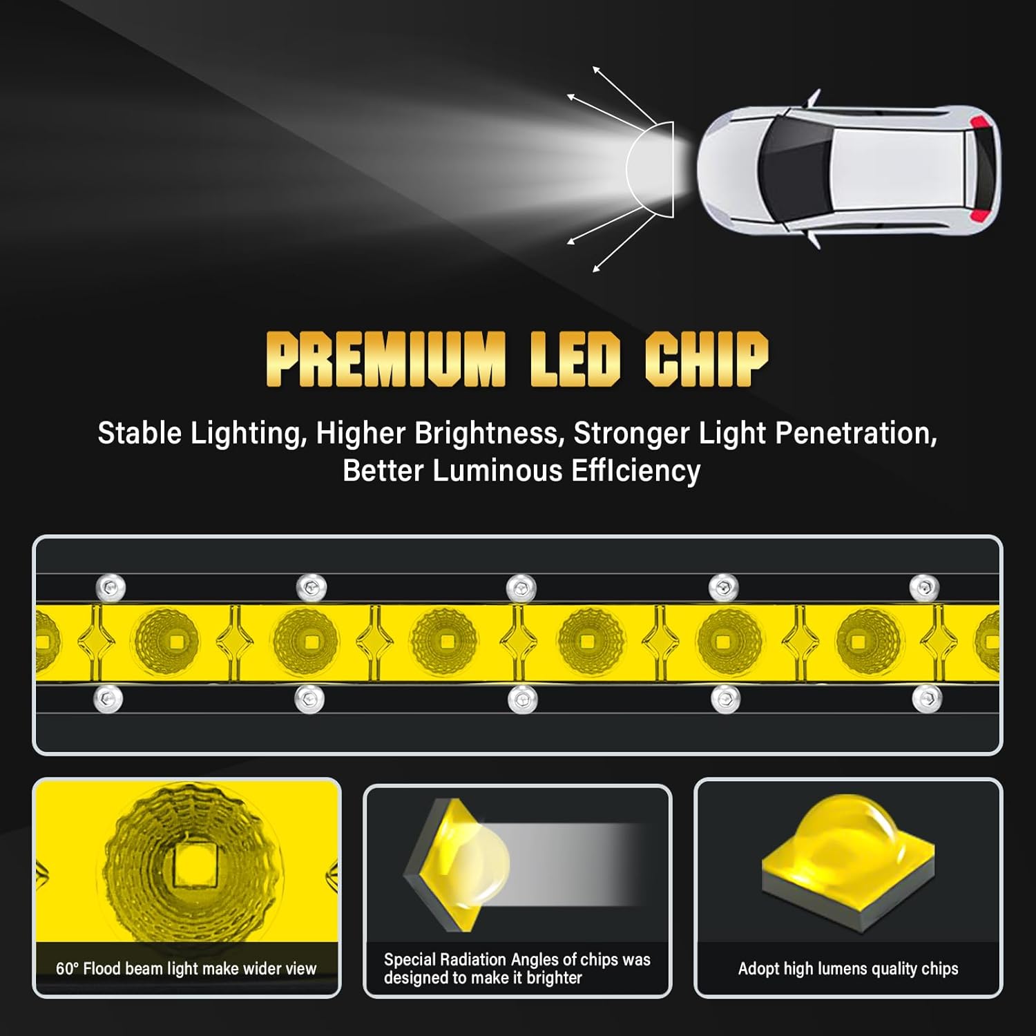 Willpower LED Light Bar,13 Inch Led Pods Flood Work Light 6000LM Single Row Light Bar Off Road Driving Led Work Lights for UTV ATV Truck Boat Waterproof