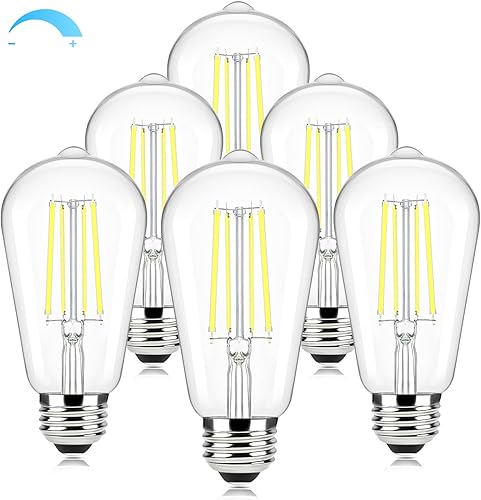 Miniatura 8 de Brightever Paquete de 6 bombillas LED regulables equivalentes a 60 W, bombillas Edison vintage, 2700 K blanco cálido ST58 7 W, bombilla LED súper