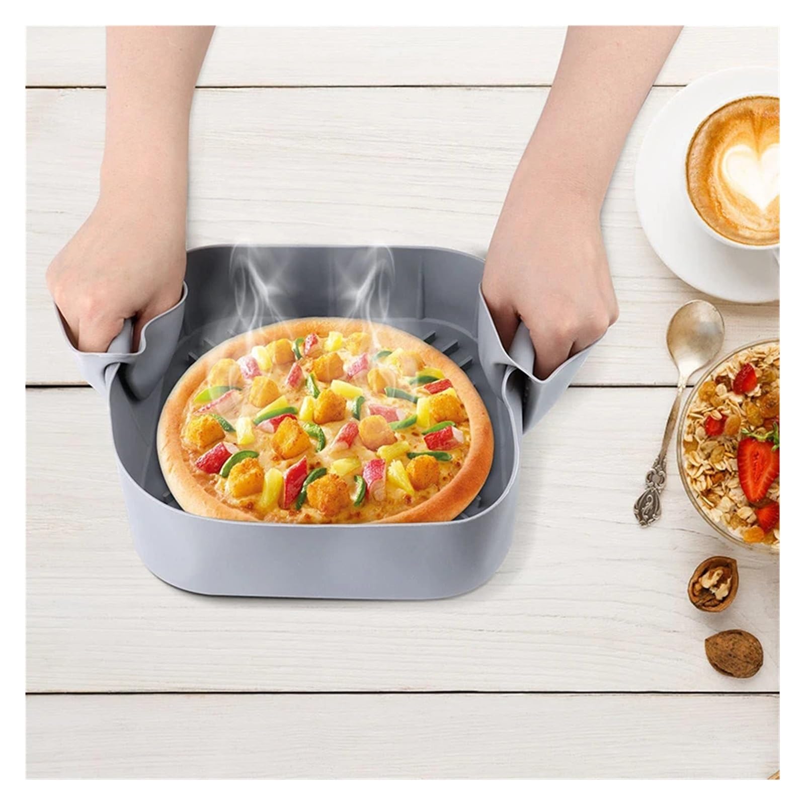 8 pulgadas, Compatible con freidora de aire, juego bandeja cesta silicona, cuadrada antiadherente, revestimientos for hornear, accesorios cocina y horno(Mold)
