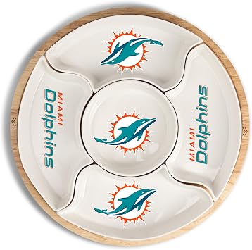 The Memory Company Officially Licensed NFL 16" Ceramic Serving Tray 5-Section Platter with Wood Base, Game Day Entertaining Dish