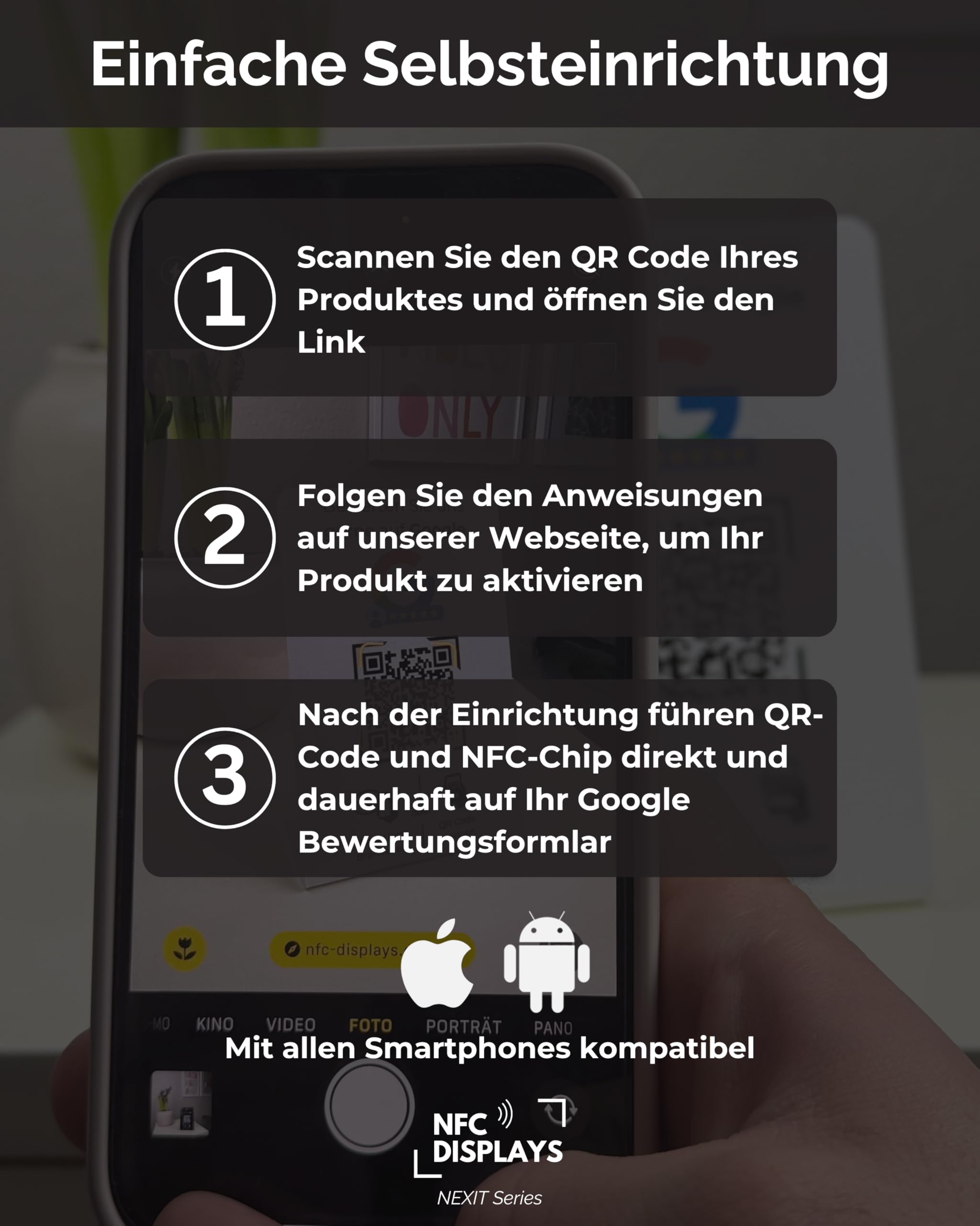 Aufsteller Schild für Google Bewertungen mit QR-Code NFC 16,5 x 10,5 cm weiß