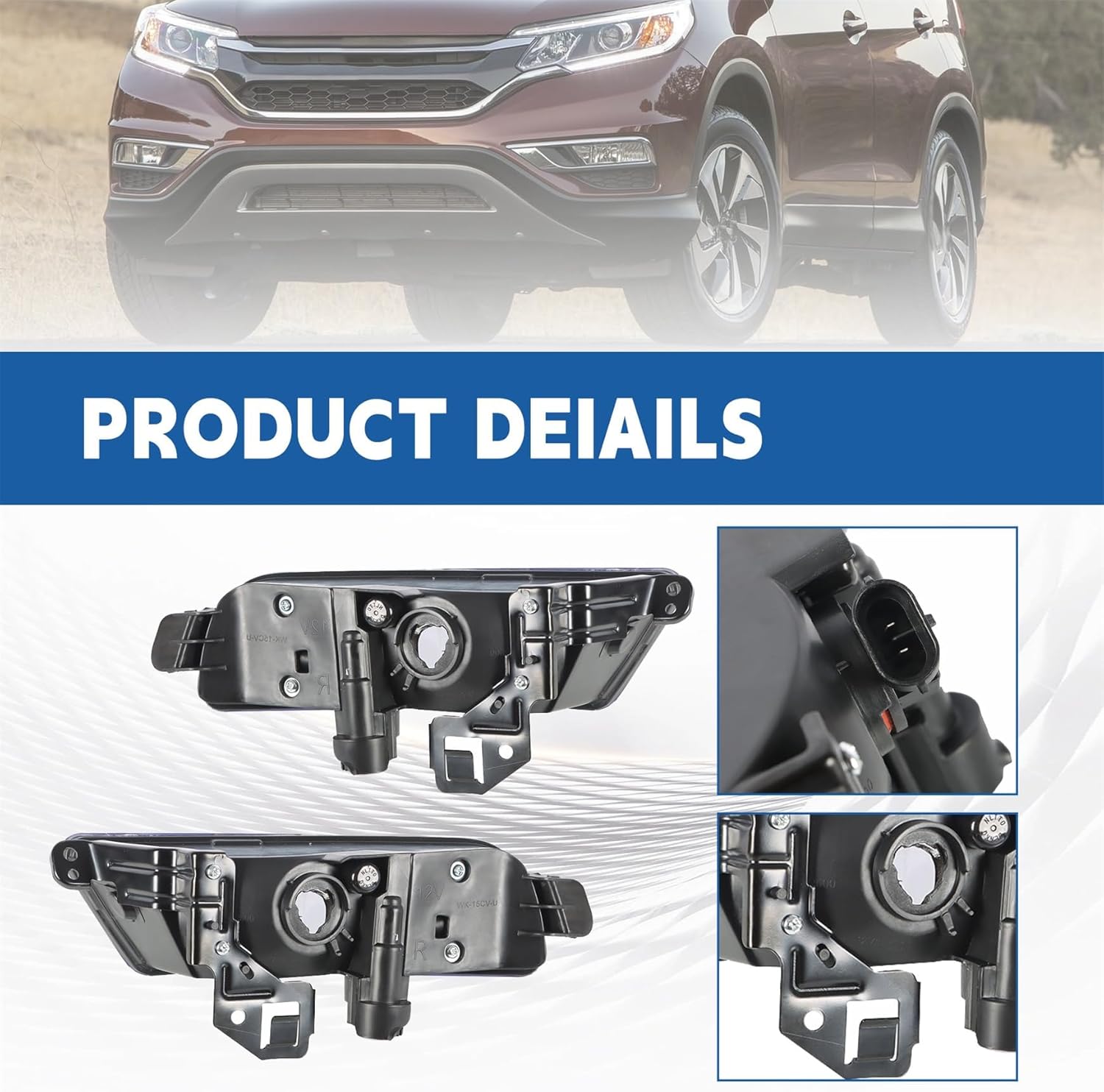 Silscvtt 2Pcs Fog Lights Assembly Replacement for CRV 2015 2016 Clear Lens with Front Bumper Bezel Wires Switch Bulbs Kit Left and Right Side (Passenger and Driver Side)