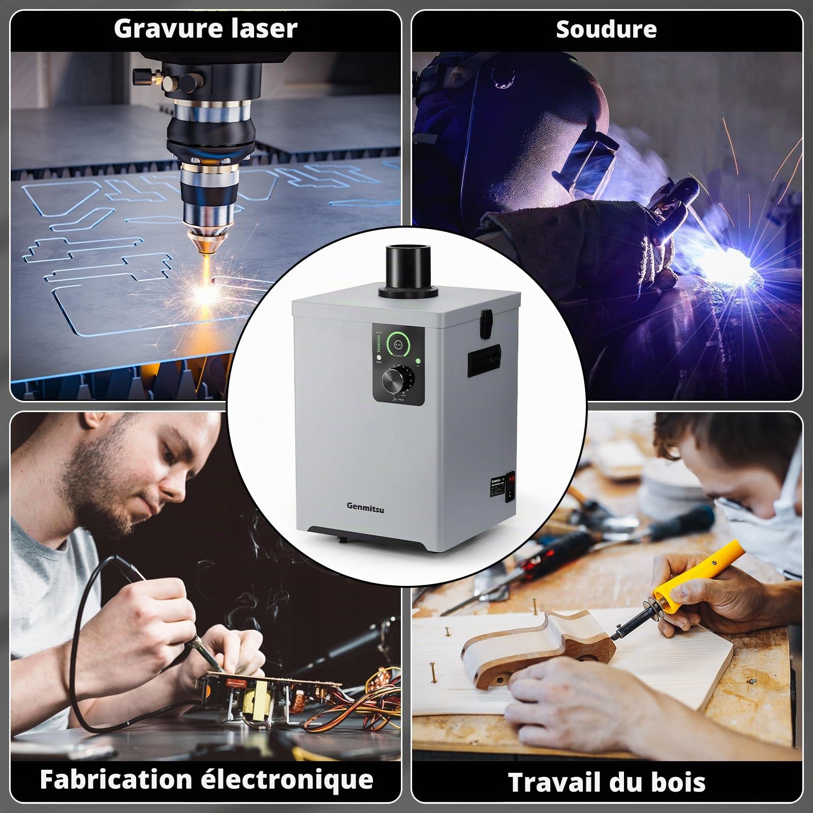 SainSmart Smoke Absorber Purifier Hotte aspirante, écran d'interface LED, fonction UV, roues portables, absorbeur de fumée