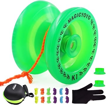 MAGICYOYO K1 Yoyos Professional Responsive Yoyo Glowing Yo-yo Ball for Kids Adults with Yo-yo Glove + Yo Yo Case + Hubstacks + 12 Yo-yos Strings Kit، Practise Yo Yos Glow in The Dark، Green