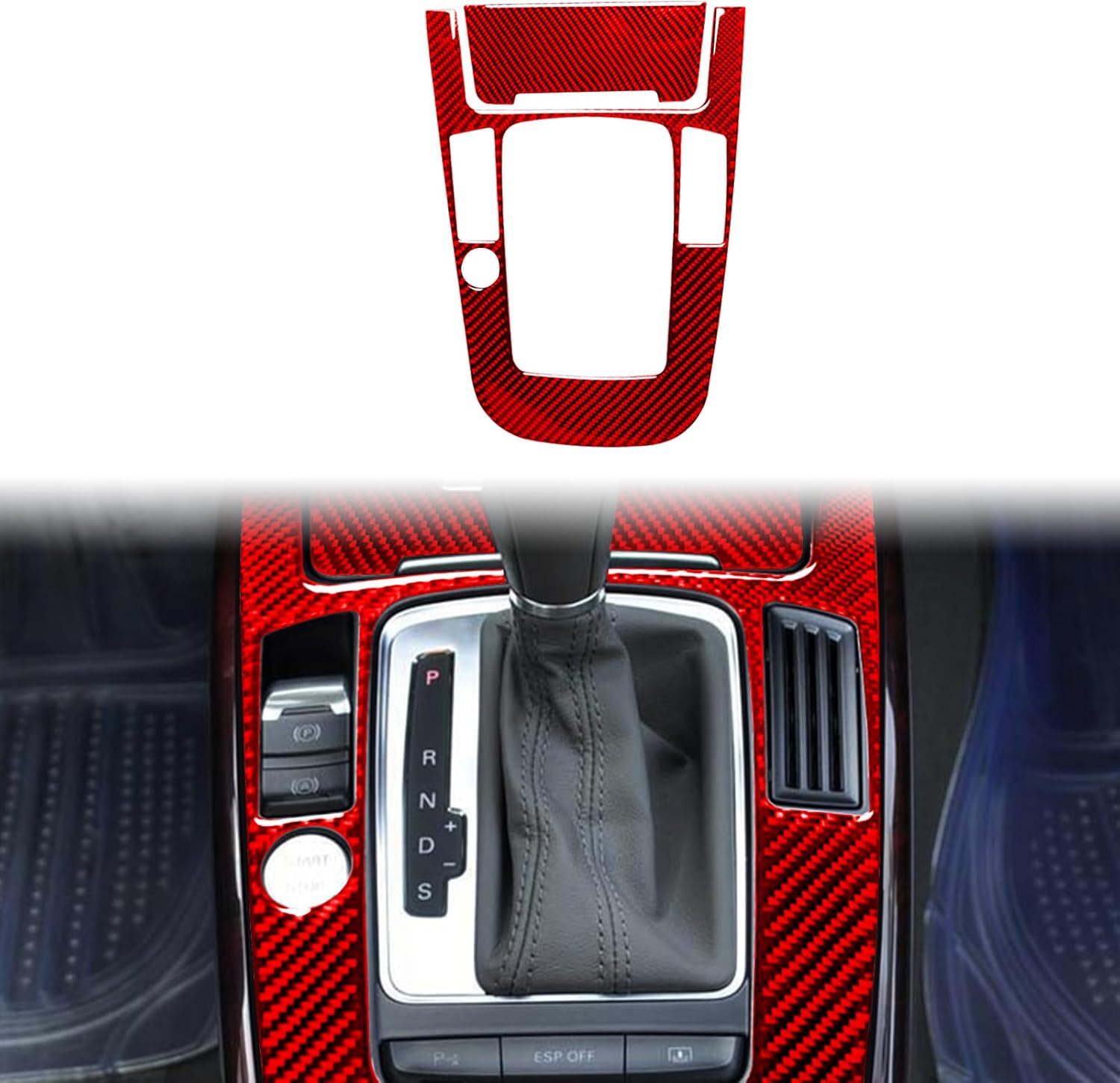 Real Quality Soft Carbon Fiber Car Center Console Gear Shift Panel 2pcs Sticker Cover Compatible with Audi 8R SQ5 2014-2017 / Q5 2009 2010 2011 2012 2013 2014 2015 2016 2017 Accessories Red - F