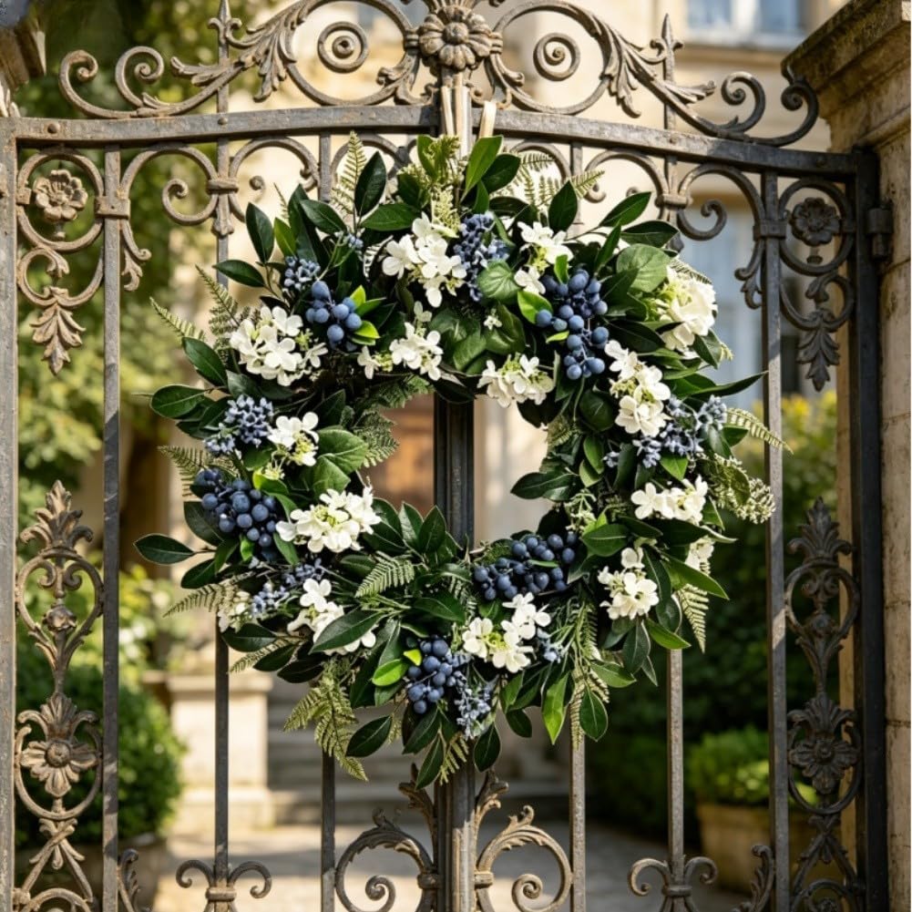 FACAIIO Élégante couronne de Noël en eucalyptus 45 cm, en rotin naturel, décoration à suspendre pour porte, mur, cheminée