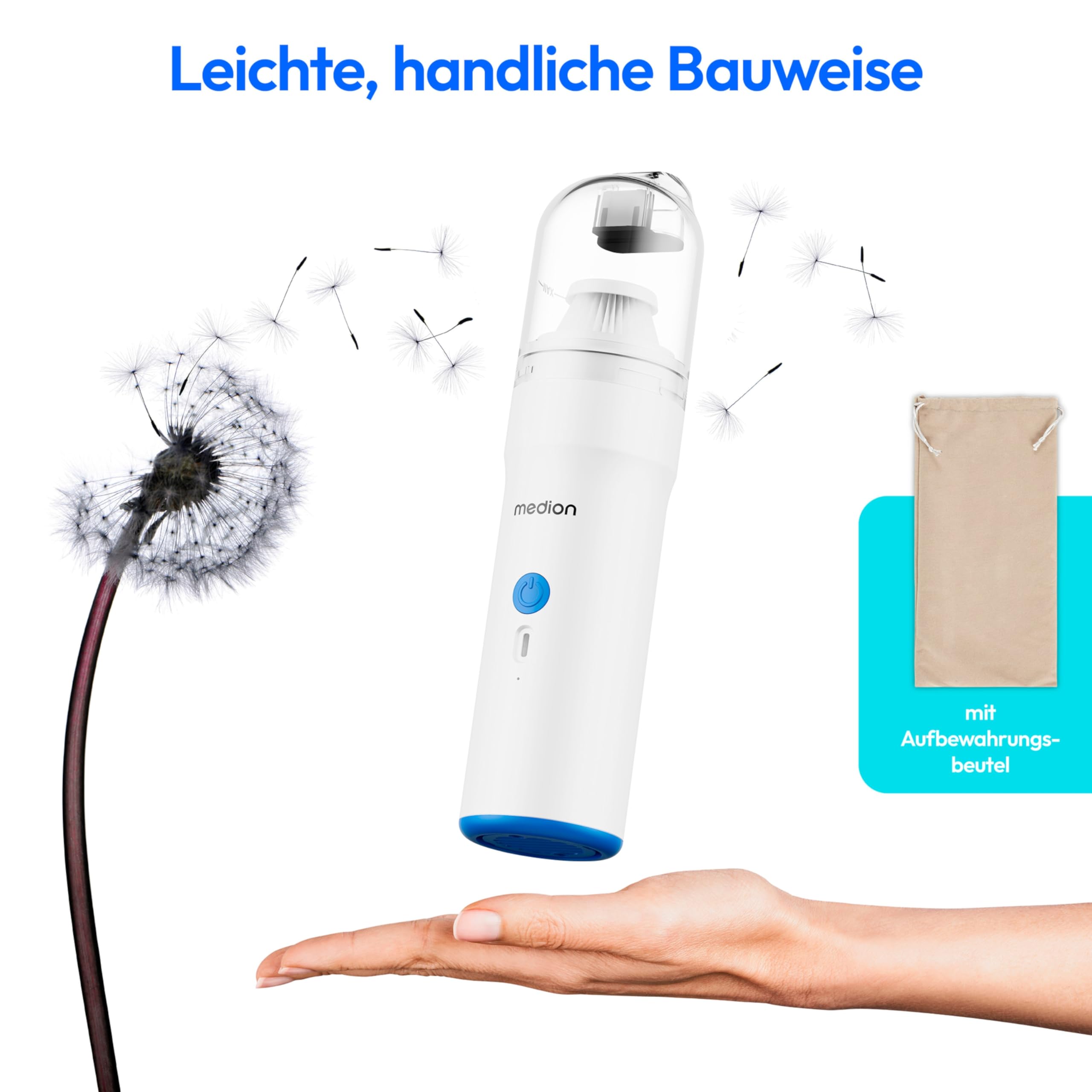 MEDION Handstaubsauger (Akku, kabellos, 3in1 Staubsauger, Luftpumpen und Gebläsefunktion, Starke 5 kPA Saugleistung, Staubbehälter, USB-C, MD19877)