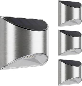 Home Zone Living 4PK Solar Wall Lights, Decorative Outdoor Fence, Stainless