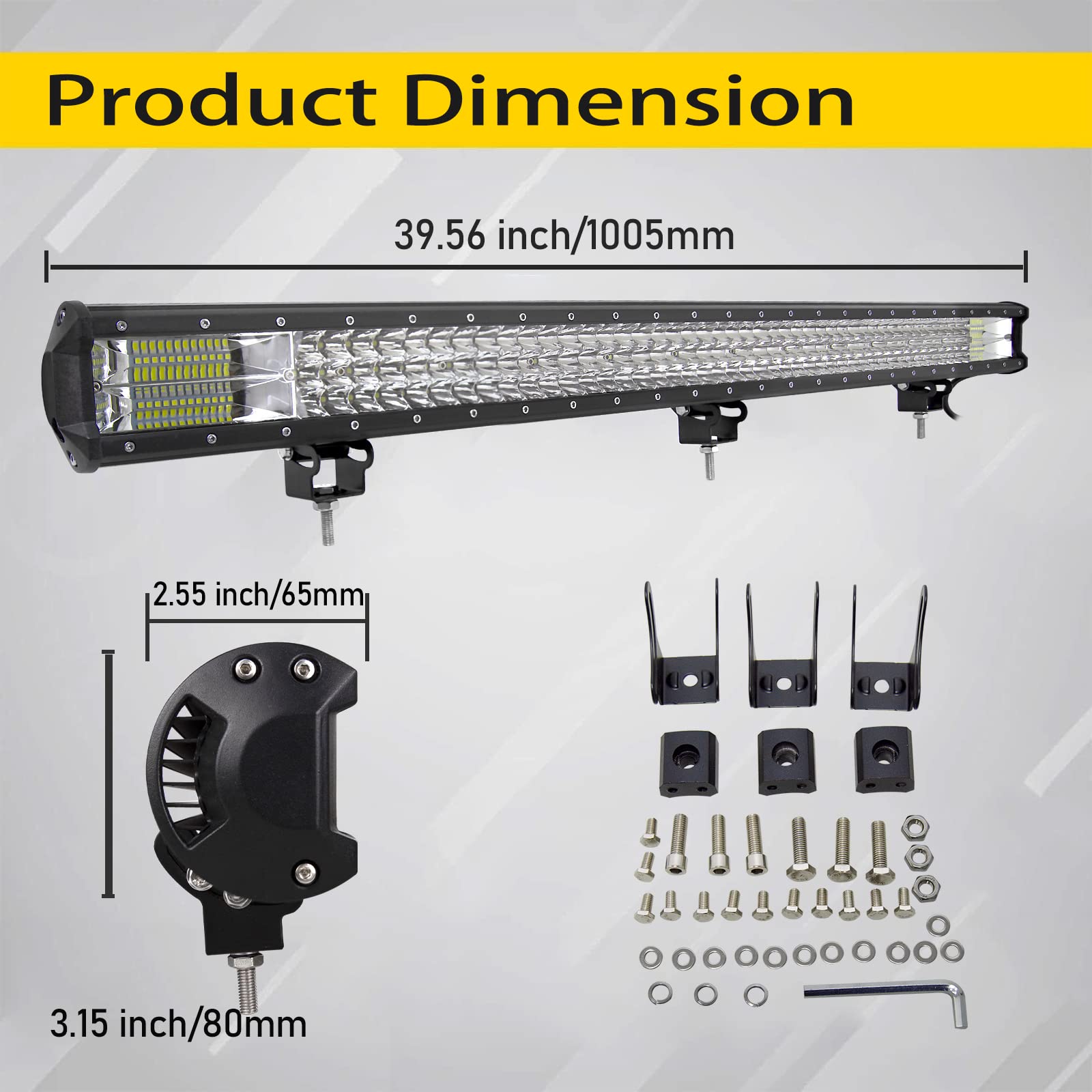PICAA 100 cm 39 cali 540 W listwa świetlna LED 4x4 z zestawem przewodów 12 V, biała lampa robocza LED, rampa LED do samochodów ciężarowych Offroad SUV traktor ATV