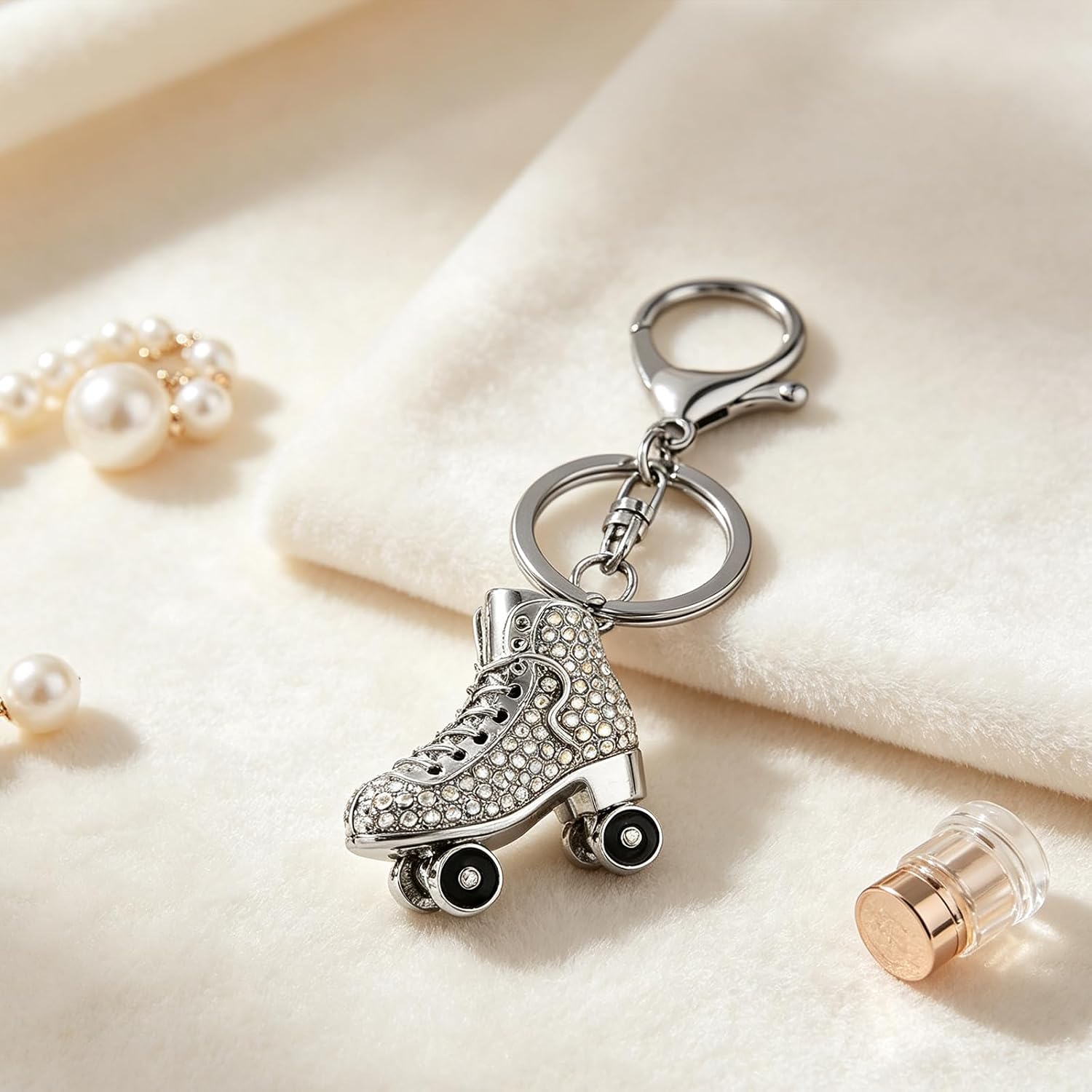 MALOYANVE Rhinestone Roller Skate Keychain Shiny Sparkly 3D Skating Charm Key Ring Cute Bag Accessory image 3