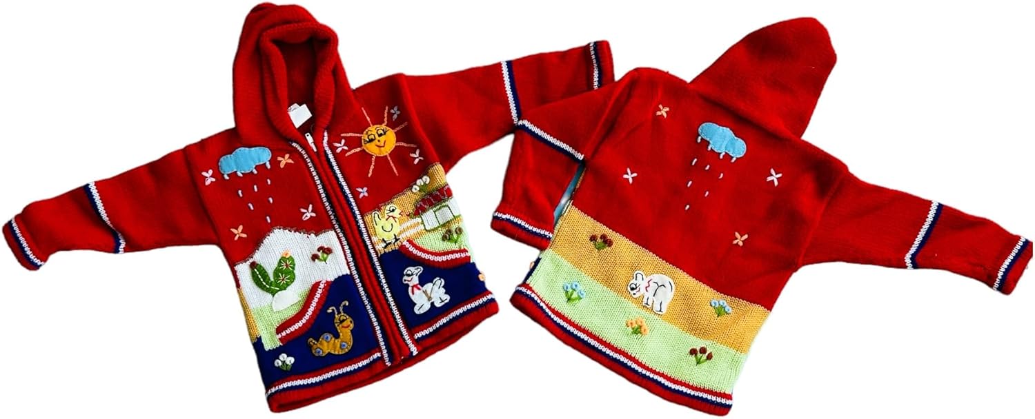 Peruvian Wool Knitted Sweater with hoodie for babies & toddlers, Unisex, Chompas Peruanas, fall winter sweater