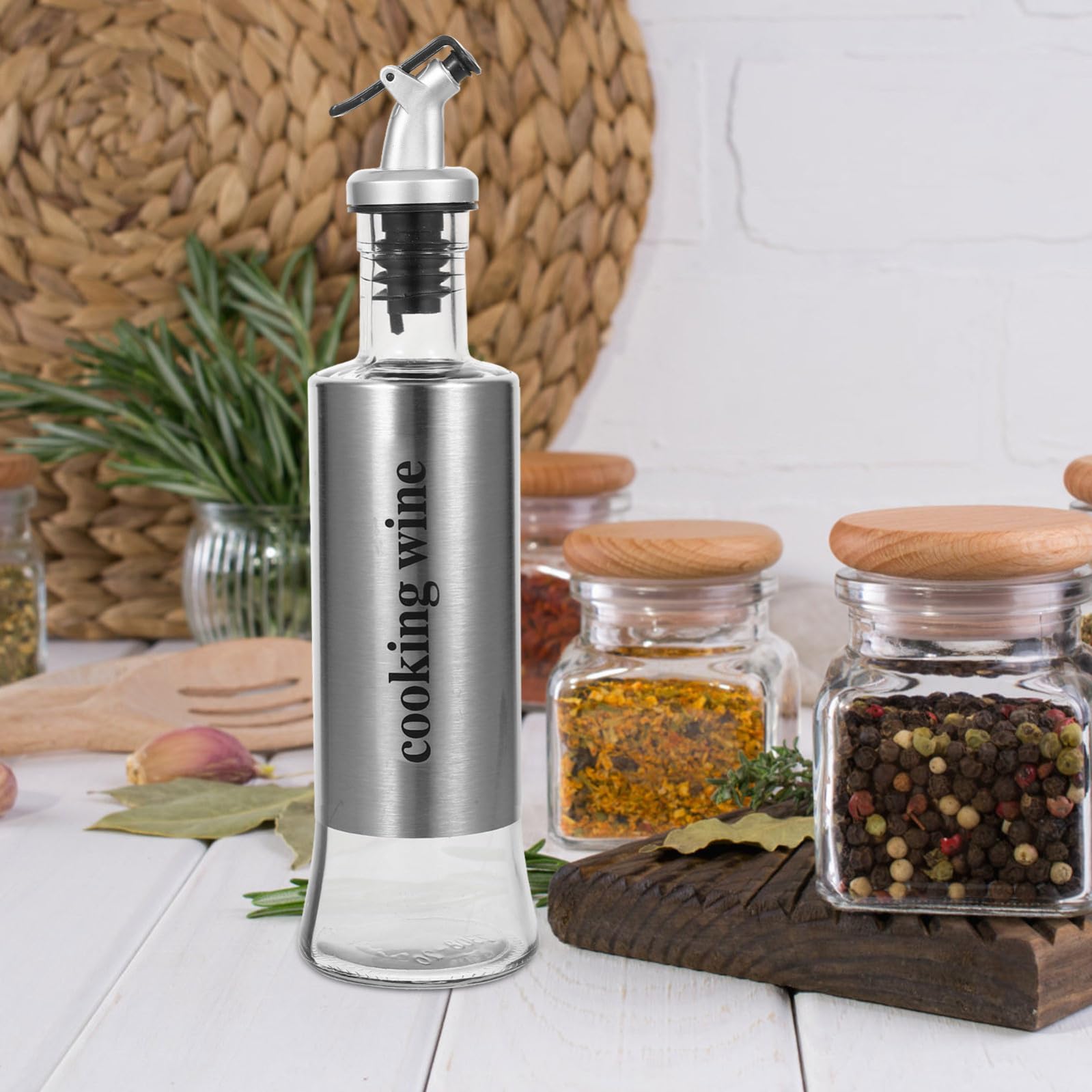 Set Design Antigoccia Oliera Dosatore in Vetro e Acciaio Inossidabile 4 Pezzi 300ml per Olio e Aceto per Cucine Domestiche ed Eleganti