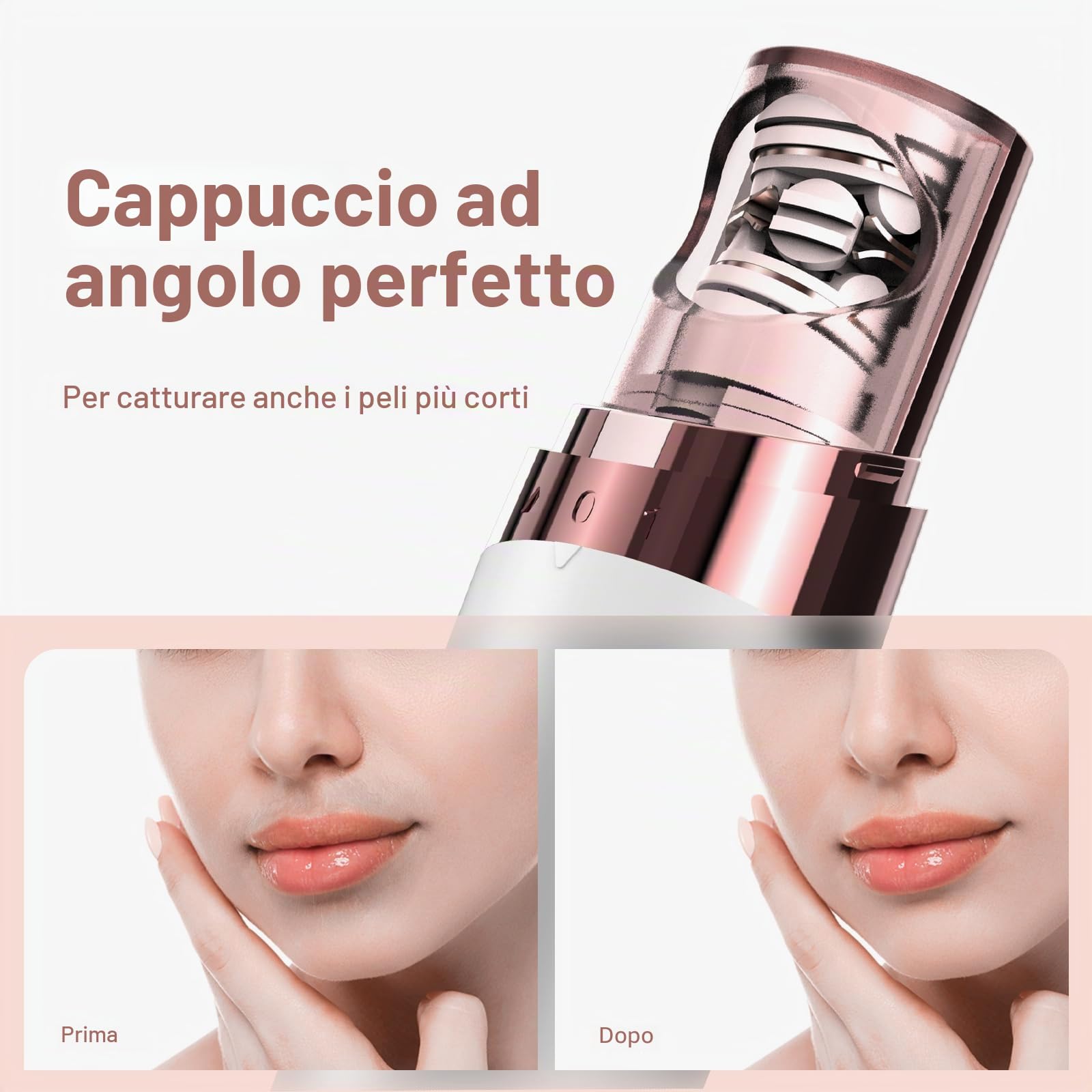 Epilatore per il viso da donna, a batteria, per la rimozione dei peli del viso, braccia, luce LED, per la depilazione viso da donna, testa placcata in oro 18 carati, per tutte le età