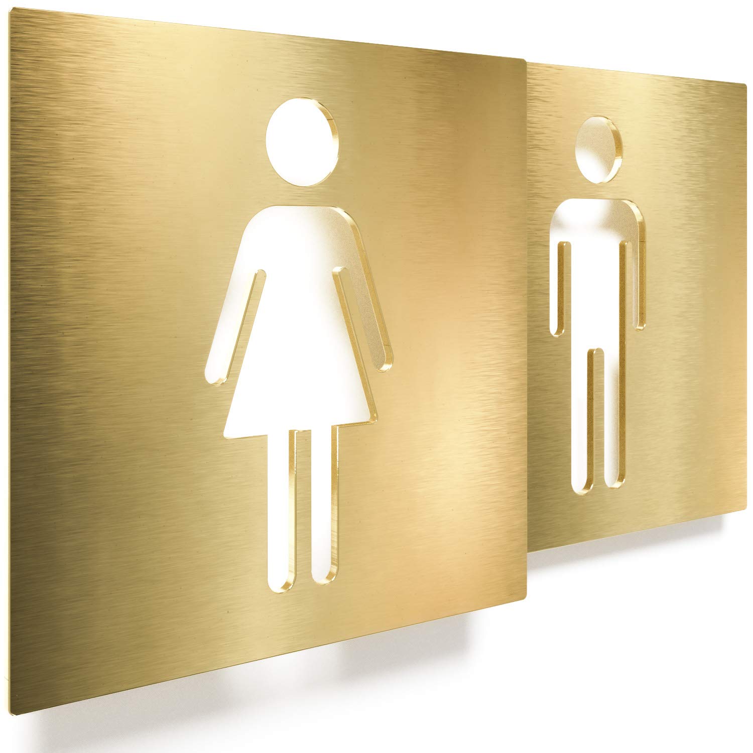 Messing WC-Schilder Set - selbstklebend & matt gebürstet - Design Toiletten-Schilder T-06-M