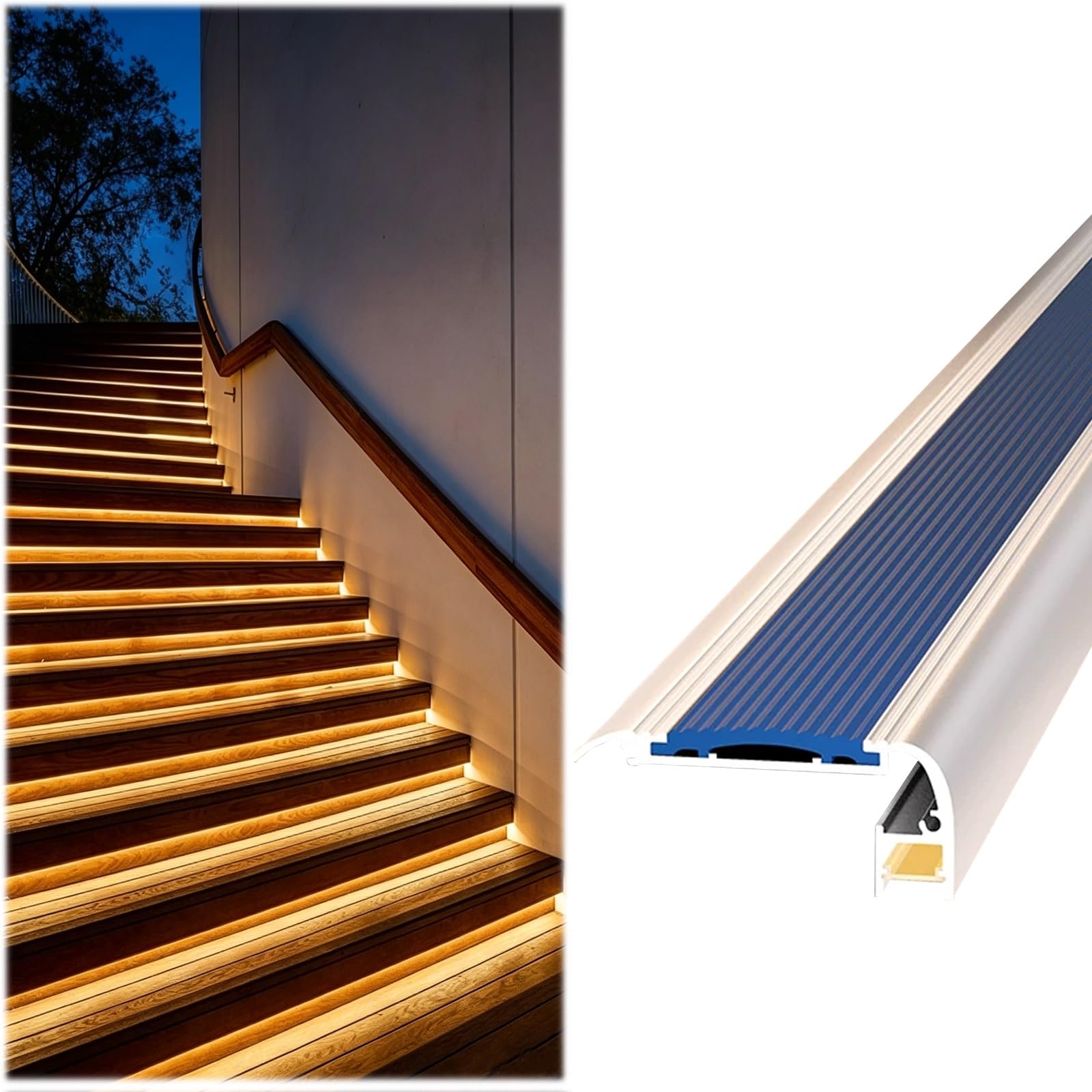 YLLFFLL Stair Tread Edge Protectors with Light Slot, 36 48 60 72 84 96 inch Step Covers Edge Trim & Nosing Strip for Factory/Workshop/Villa, Staircase Trim(Blue,92in(234cm))