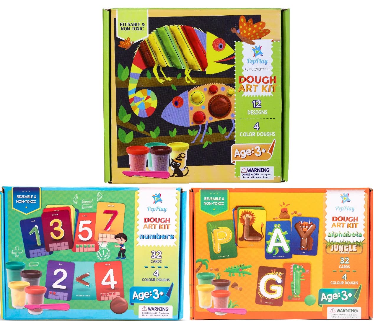 Pepplay clay dough art kit for kids, DIY Dry Clay Art set for 3 years+ Reusable and Non-Toxic DIY clay kit (Creative design art cards with colour clay boxes) Birthday Return Gifts for Kids (pack of 3)