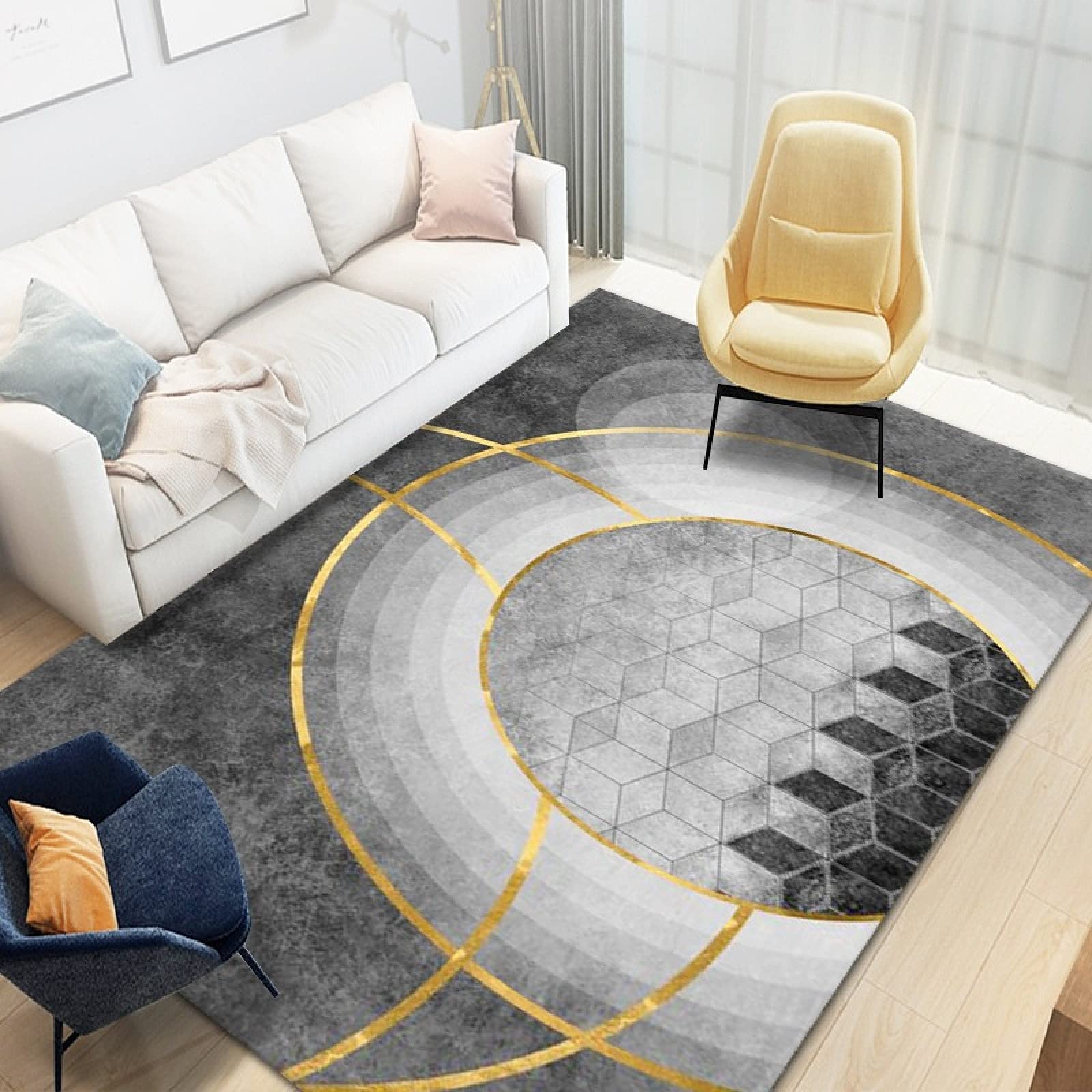 Tapis d'éveil et de jeux gris 60x120cm géométrique pour chambre d'enfant