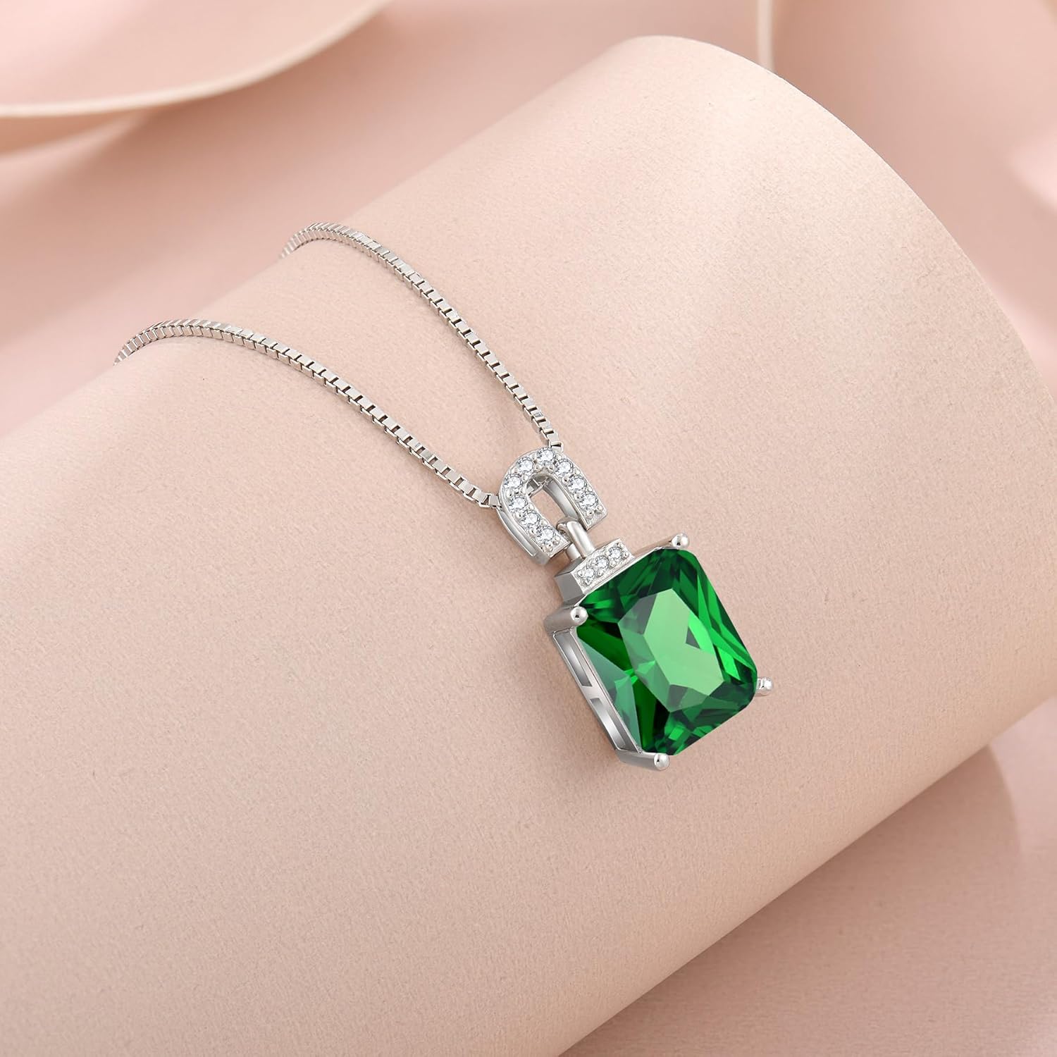 Emerald Cut Necklace 925 Sterling Silver Baguette Birthstone Pendant Necklace Jewelry Gifts for Women - Image 3