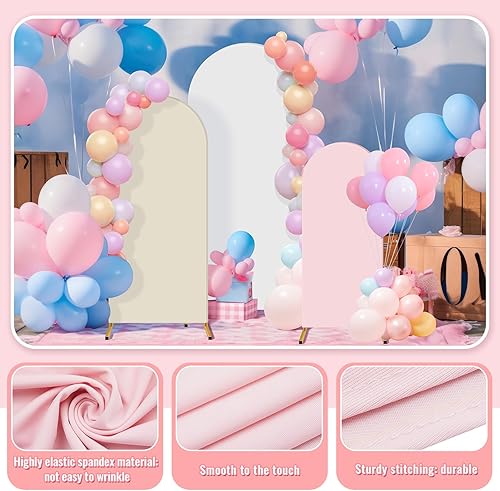 Miniatura 2 de Buryeah Juego de 3 fundas de arco de fondo elástico de 6 pies, 5 pies, 4 pies, de elastano, ajustada, cubierta de arco de 2 caras, cubierta de arco