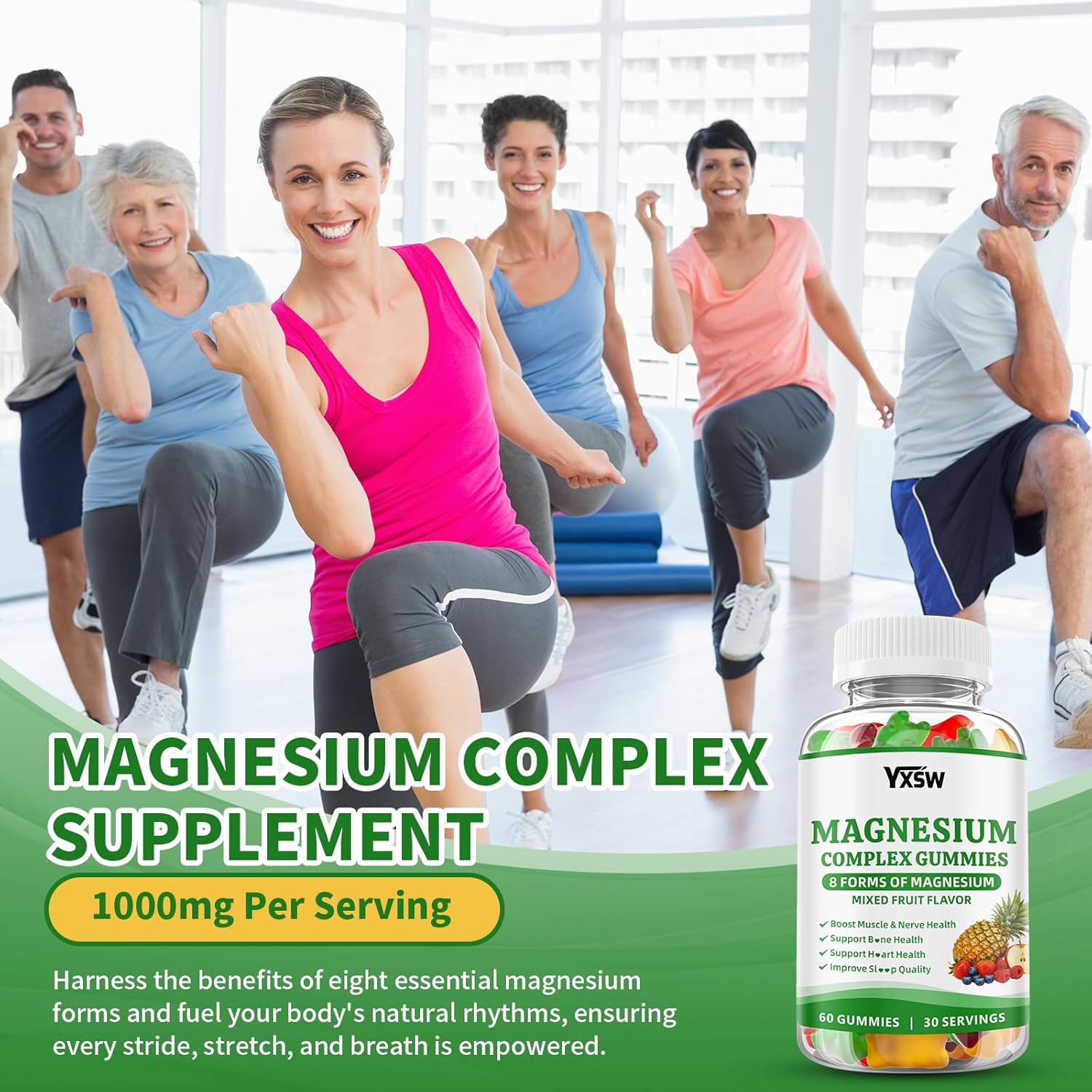 Magnesium Complex Gummies 8 Elemental 1000mg - Magnesium Glycinate, Citrate, Malate, Taurate, for Bones, Muscle, Nerve Health, for Women & Men, Vegan Non-GMO, Mixed Flavors, 120 Count - Image 5