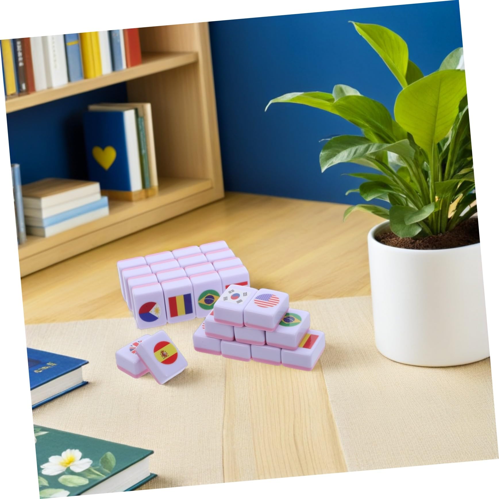 ERINGOGO 64 Elementy Gry Planszowej Mahjong Z Flagami Narodowymi Flagi Międzynarodowe Dopasowywanie Flag Małe Płytki Mahjong Przenośna Gra W Płytki Gra Planszowa Z Flagami Państw