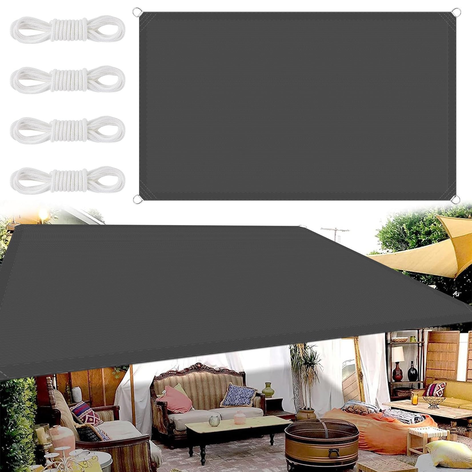 Voile d'ombrage pour jardin et terrasse grand format gris foncé 5x10m