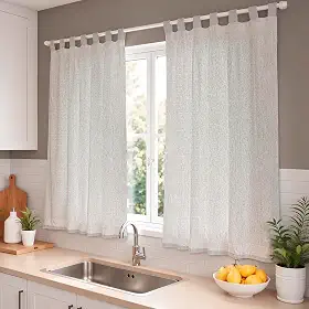 Cortina Cozinha Linho com Alça Bege 2,00 x 1,50m Artesanal Decorativo Elegante Filtra Luz Translúcido Natural Rústico para Varão