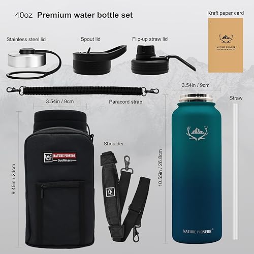 Miniatura 5 de Botellas de agua aisladas NATURE PIONEOR con popote - Botella de acero inoxidable al vacío de 40 oz con soporteportadorfunda - Jarra de agua
