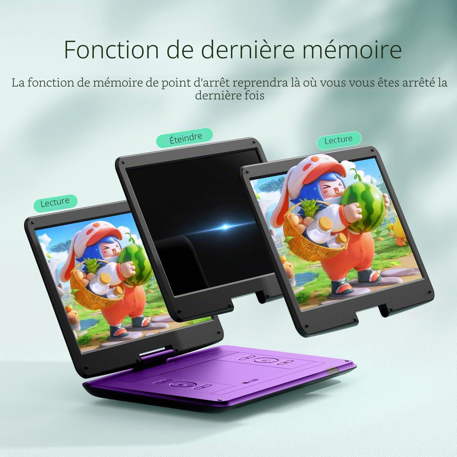 Yoton Lecteur DVD Portable 17,5" Écran Pivotant HD 15,6" Autonomie 6 Heures Batterie Intégrée Haut-parleurs Stéréo USB Carte SD