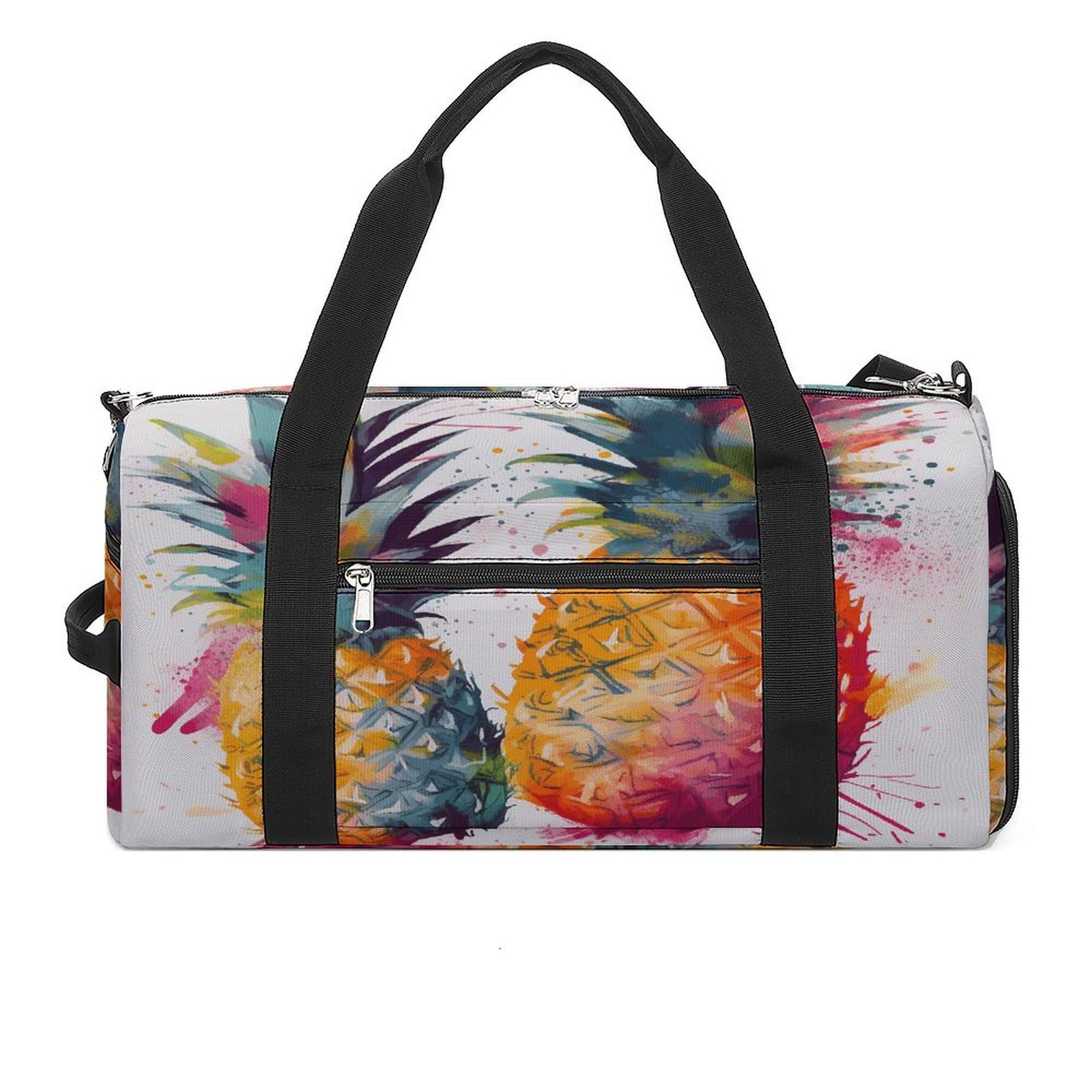 Turnbeutel für Damen und Herren, tropische Früchte, Aquarell, Ananas, wiederverwendbar, Turnbeutel mit Schuhfach, Stil, Einheitsgröße, modern, Stil:, Einheitsgröße, Modern