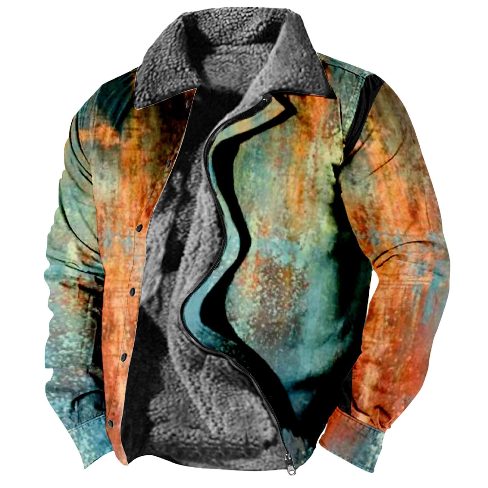 Mens Jackets Fleece Lined Winter Jackets Coats Casual Loose Fit Outerwear Fashion Print Bomber Jackets Windbreaker