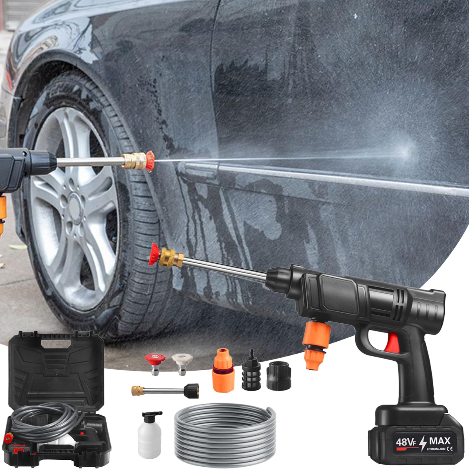 Hidrolimpiadora Inalámbrica Eléctrica Portátil Sin Cable | Máquina de Limpieza con Manguera de 5 m para Lavado de Coches y Baño de Mascotas