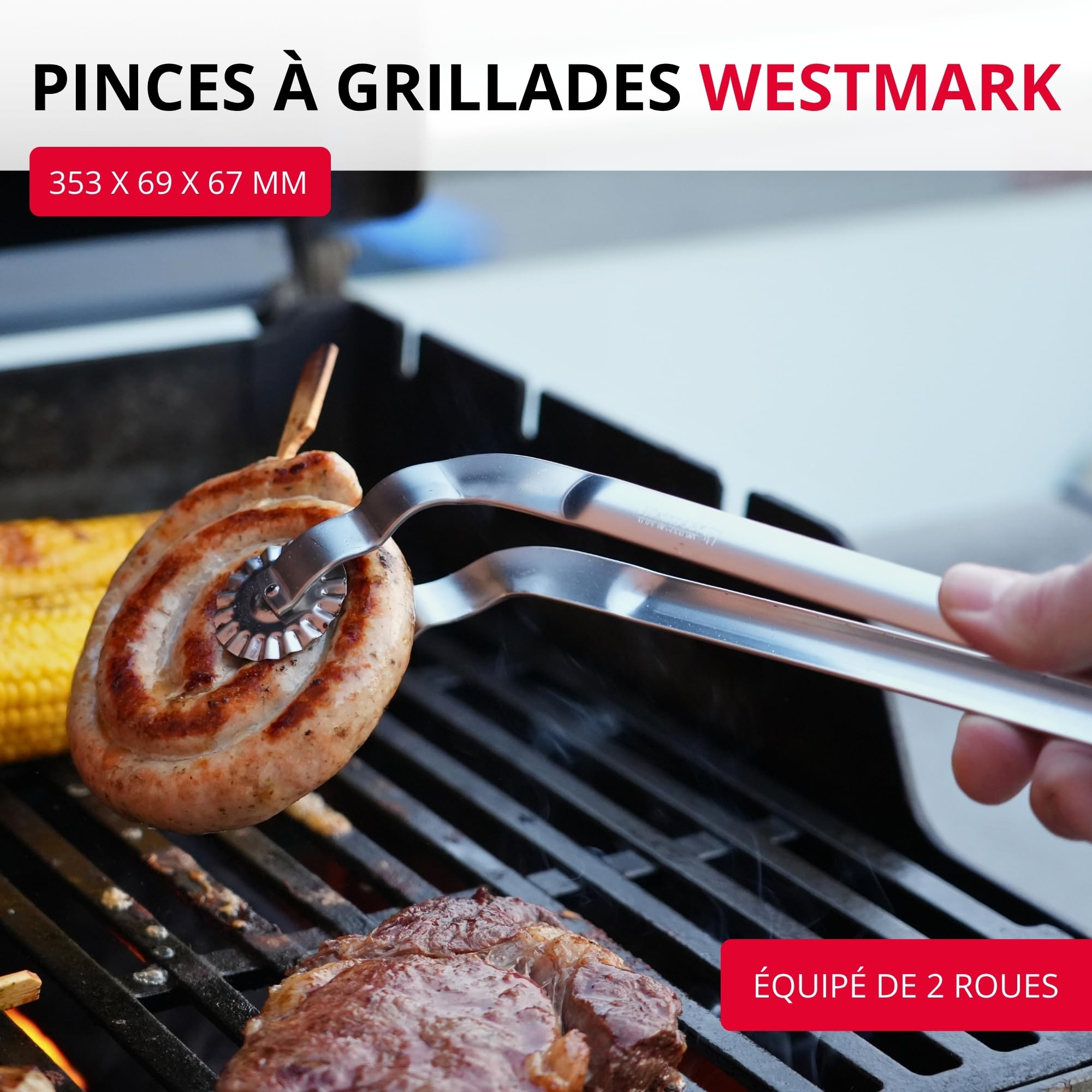 Westmark Pince à Barbecue Twistmaster, 1 Pièce – Pince à Saucisses avec Pince Rotative – Pince à Viande Robuste en Acier Inoxydable pour Grill, Barbecue et Cuisine, 35.3 Cm