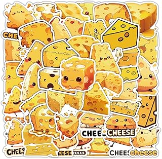 50PCS Cheese Sticker for Water Bottle Laptop Motorcycle Car Bike Skateboard Computer Refrigerator Luggage Guitar Journal Notebook Helmet,Cute Funny Food Waterproof Decals for Girls Teens Adults Gifts