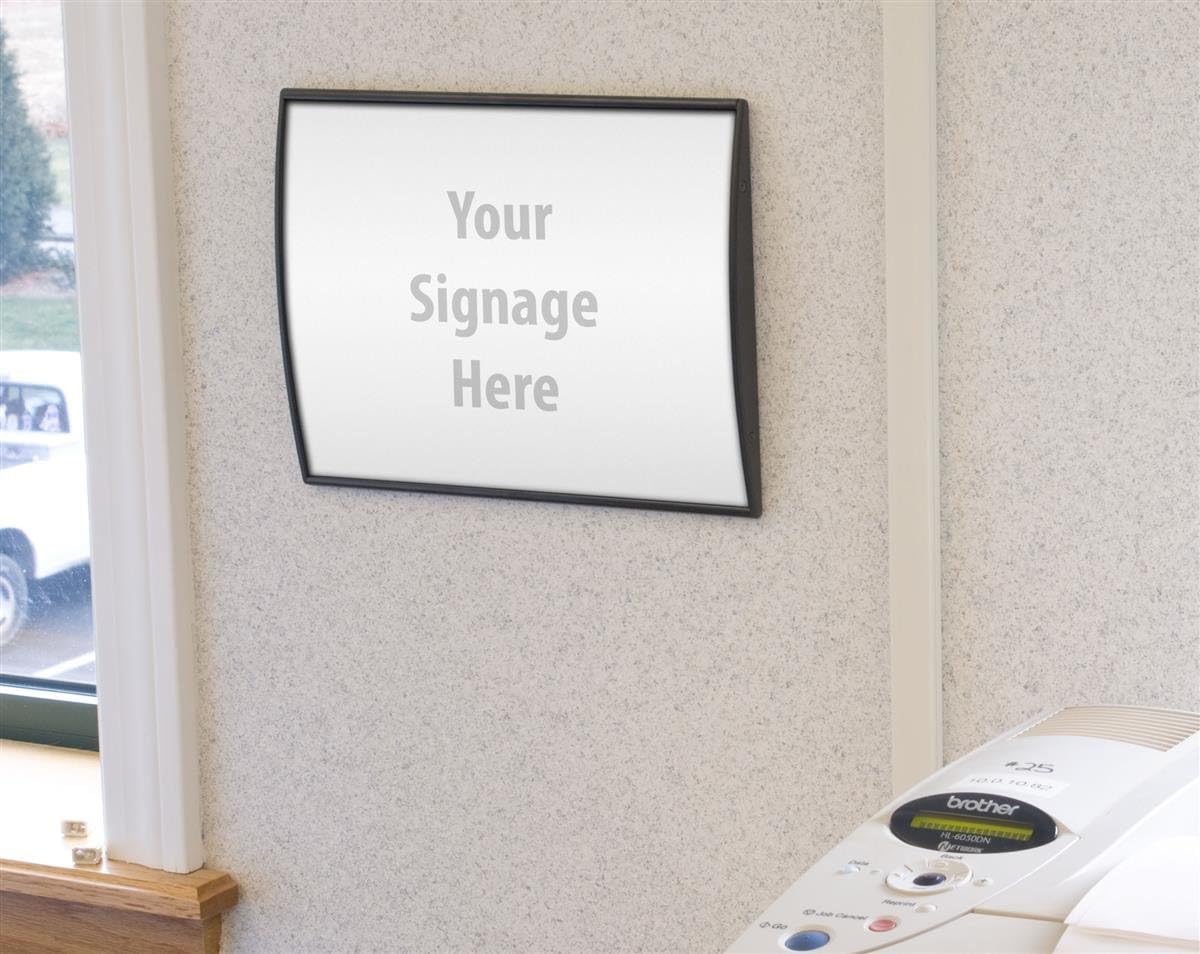 Door Sign to Display 8-1/2” x 11” Graphics, Black Anodized Aluminum Construction, Non Glare Protective Lens, Curved Convex Face Design