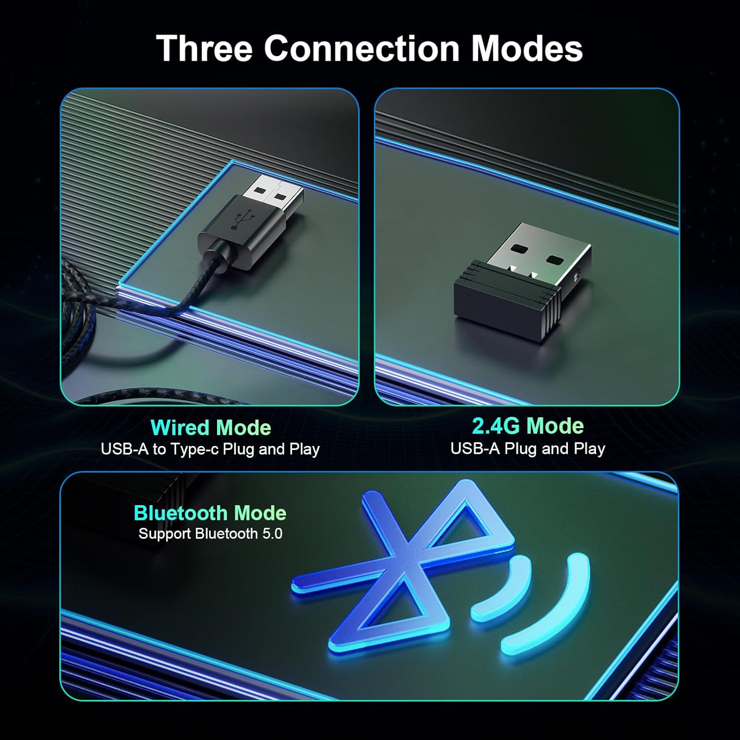 Wireless Gaming Mouse - Programmable Macro 7 Button Mice with 12800DPI, Corded Bluetooth Mouse for Business Home Office, Ergonomic Shape for Windows Computers, Macs, iPad, PC and Laptops