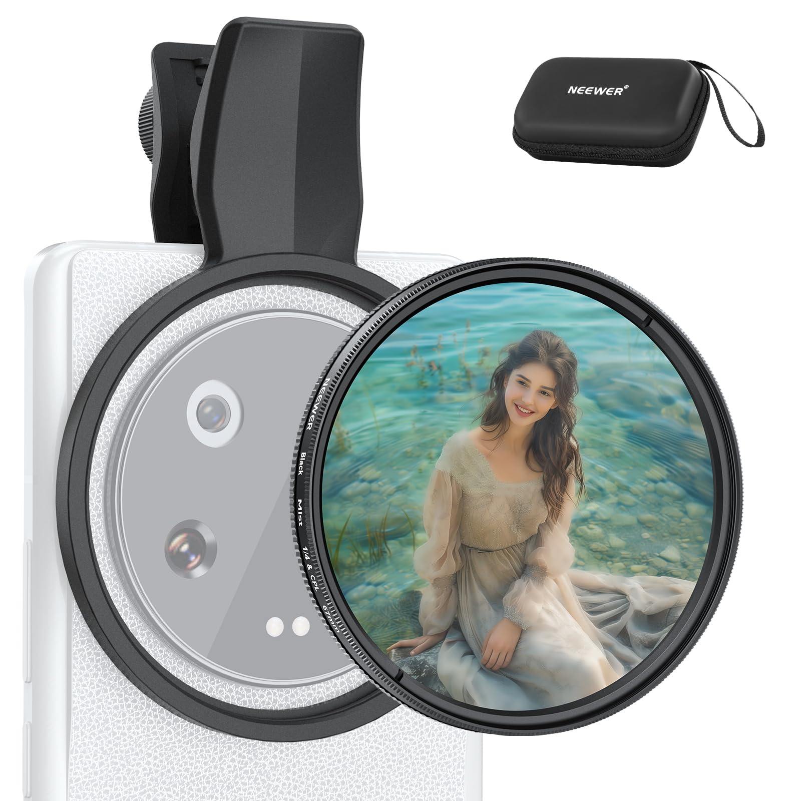 NEEWER 2 in 1 67mm CPL und Schwarzdiffusionsfilter 1/4 Kompatibel mit Android Samsung S25 Ultra Google Pixel Huawei Xiaomi, Zirkularpolarisationsfilter für Smartphone Kameras, Fotografie Set, FL-B36