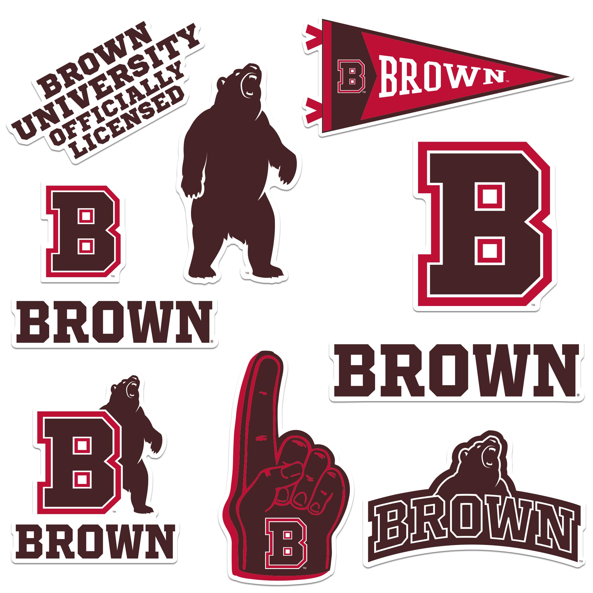 Brown University 9ct Vinyl L Deluxe Stickers, Indoor/Outdoor, Set of 9