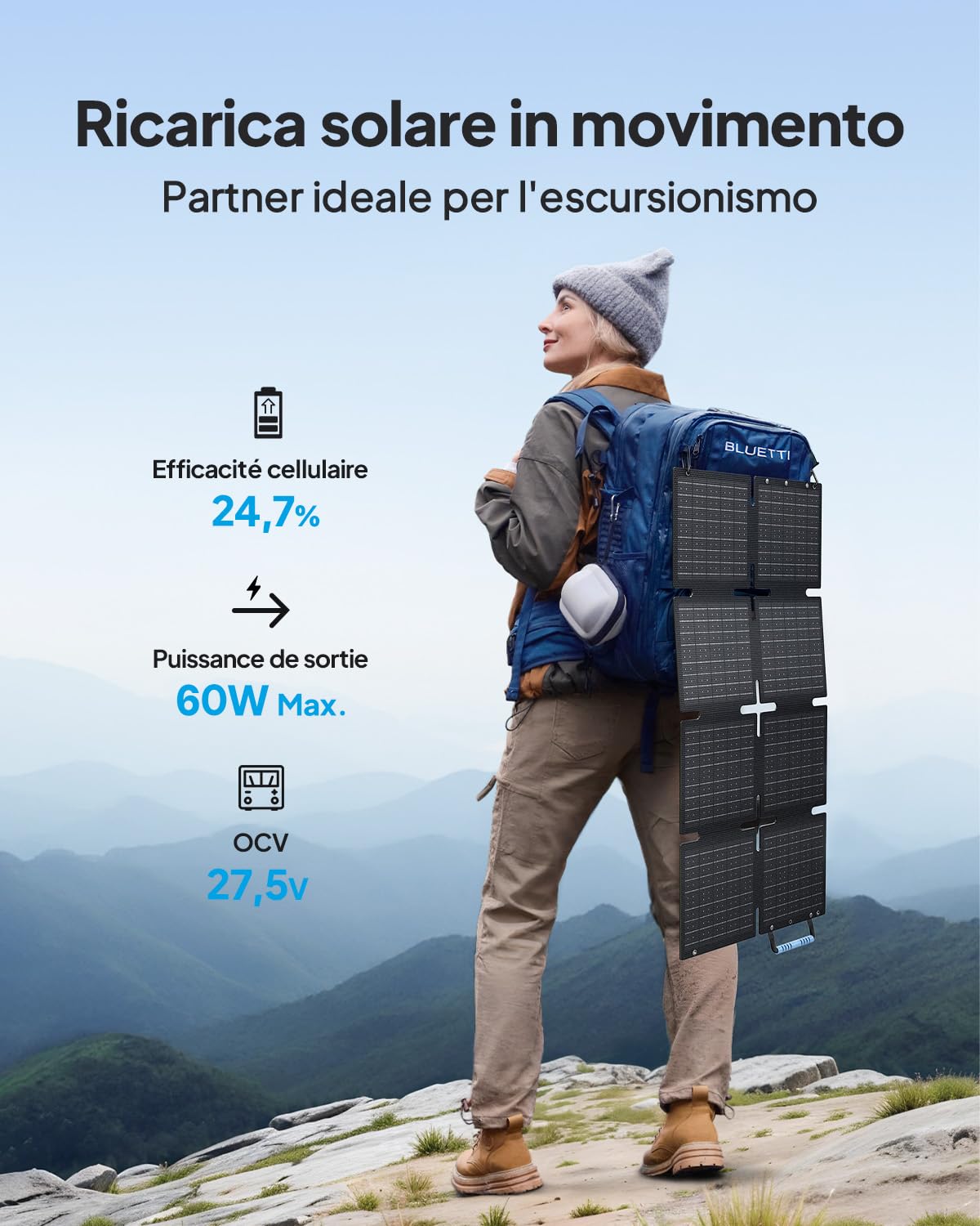 BLUETTI Handsfree 1 Centrale Elettrica a Zaino con 60W Pannello Solare, 268,8Wh 300W Batteria LFP con 42L Zaino, Tutto in Uno Sistema di Energia Solare per Campeggio, Fotografia,Viaggio