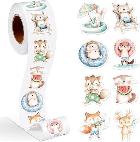 Miniatura 25 de 1 rollo de calcomanías de dinosaurio de animales, recompensa, suministros de oficina, incentivos, animales, calcomanías de fiesta de Navidad, 500