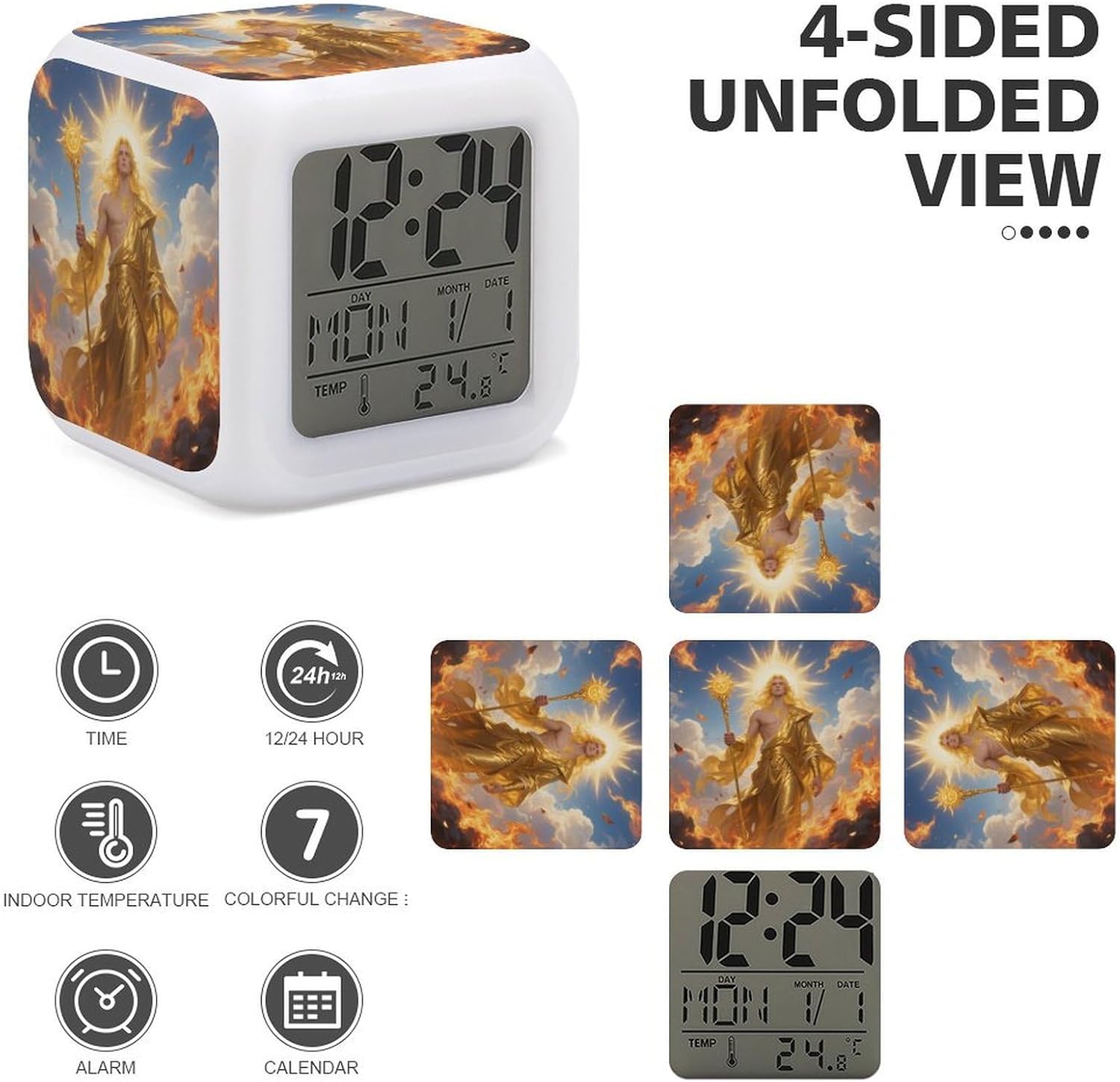 Night Light Alarm Clock, 7 Color Changing, Sun God image 4