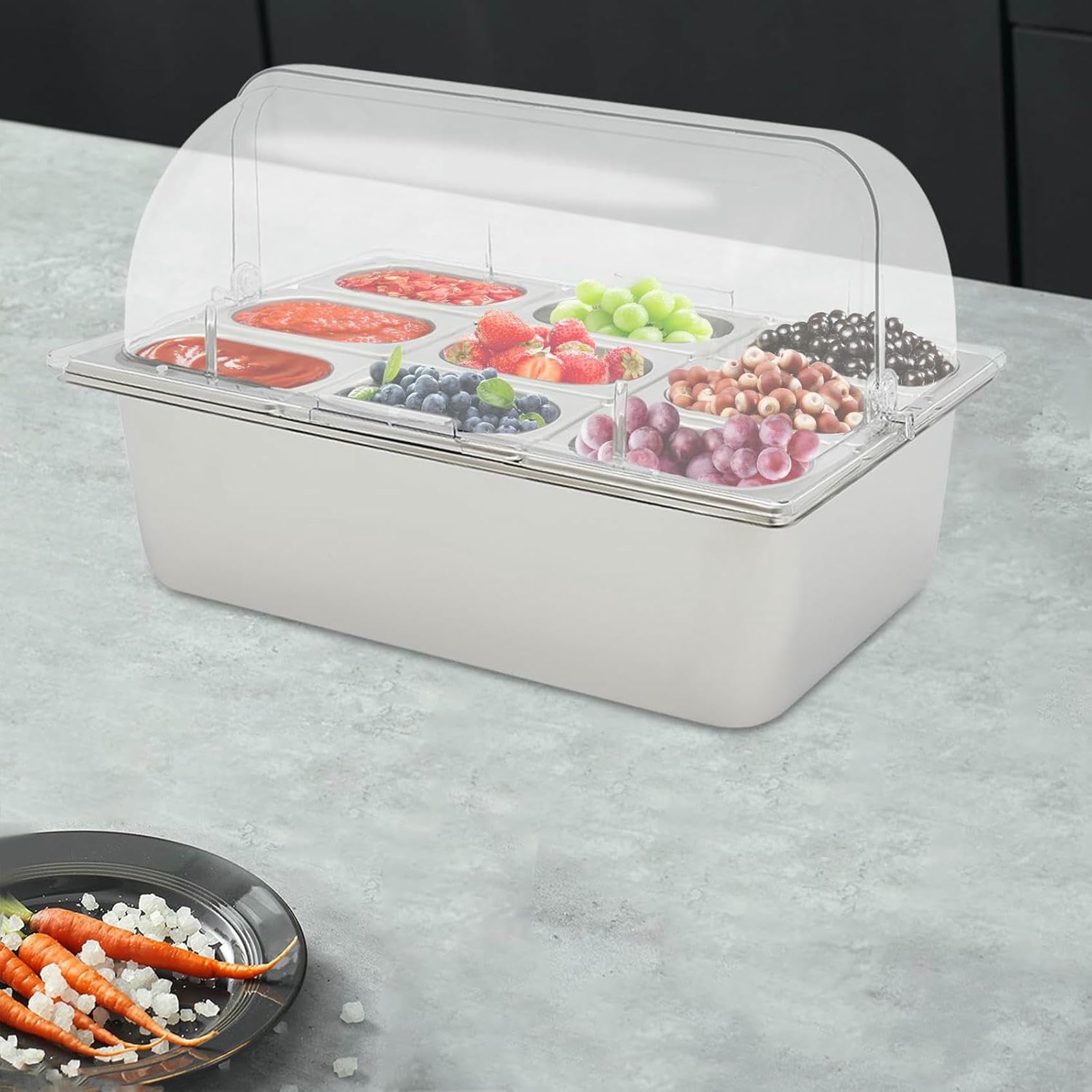 1 Set für Salatbar, Buffet-Station, Lebensmittel-Servierbehälter, Lebensmittel-Servierdisplay mit Deckel, kalte Speisen, Buffet-Servierer für Zuhause, Hotel, Einkaufszentrum~/