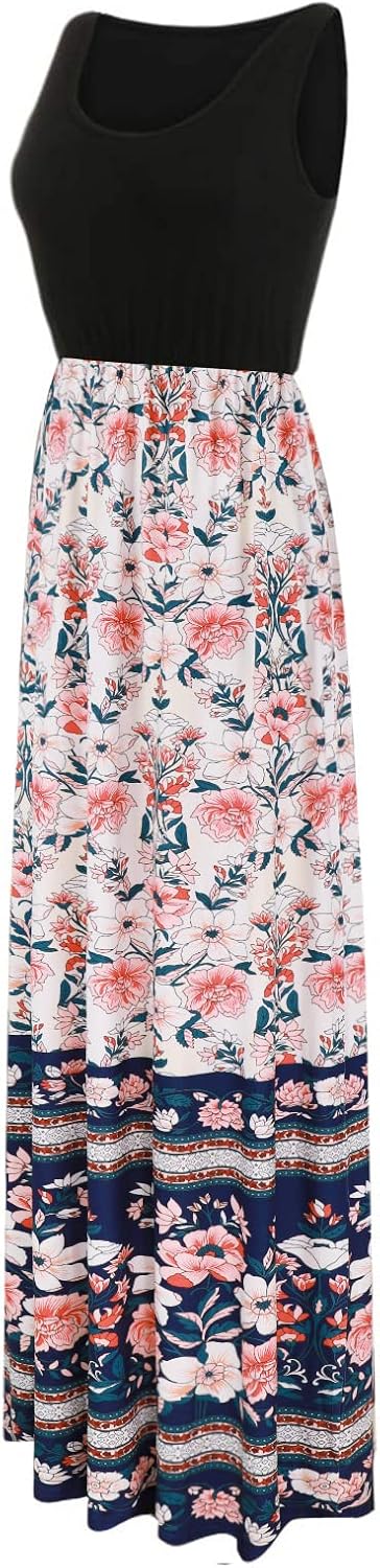 Sherosa Women's Summer Sleeveless Boho Floral Maxi Dresses Chevron Striped Casual Tank Flowy Long Sundress Beach Vacation - Image 8