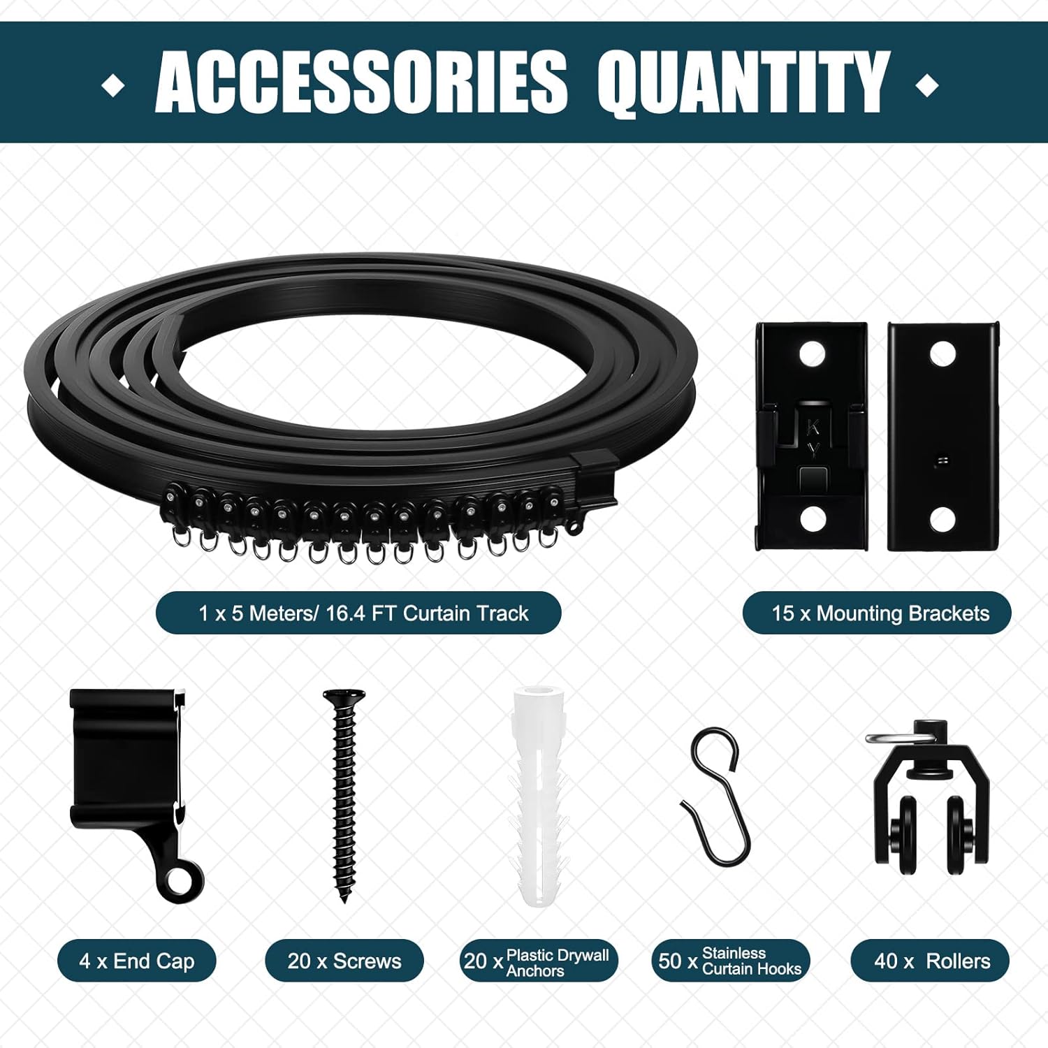 Jetec 16.4 Feet/ 5 Meters Flexible Bendable Ceiling Curtain Track, Mount for Rail with Curtain Tracks System Bunk Bed Window, Room Divider, Door, Shower, Rv(Black)