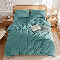 Vista 2 de LBRO2M Juego de funda de edredón 100% de lino francés, tamaño matrimonial, 3 piezas, funda de edredón de lino natural con cierre de cremallera, 2