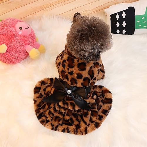 Miniatura 5 de Vestido de leopardo para perros pequeños, gatos, niñas, vestidos de forro polar con lazo, disfraces de mascotas para Chihuahua, Yorkie, taza de té,