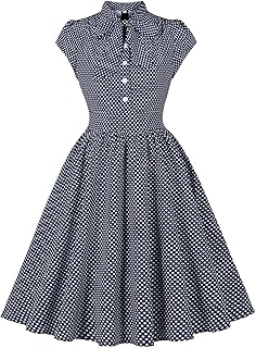 Women's Bow Tie Neck Polka Dots Vintage Shirt Dress - Buy now